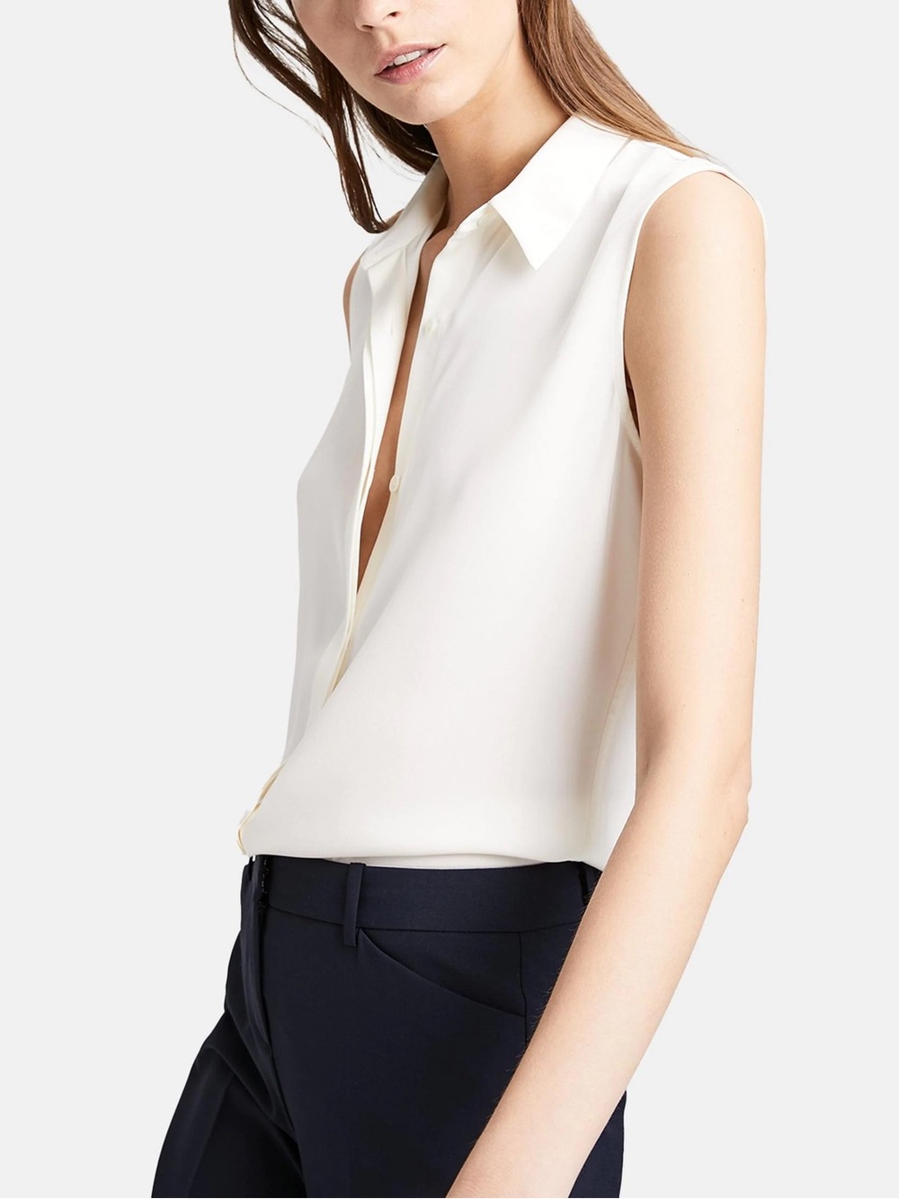 Theory Sleeveless Cream Collared Blouse- TANELIS- Ivory
